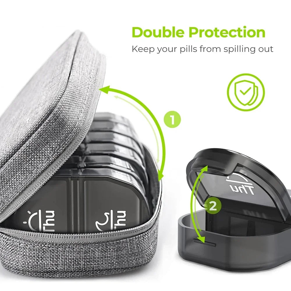 Weekly AM/PM Pill Organizer with Canvas Bag – 7 Day, 14 Slots Weekly Pill Organizer PLUSH