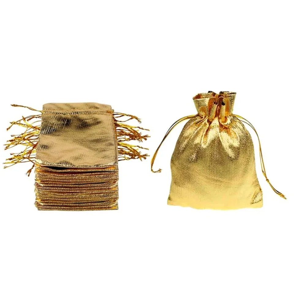 Gold & Silver Fabric Drawstring Gift Bags 10/20/50pcs Fabric Gift Bags PLUSH Gold 10PCS