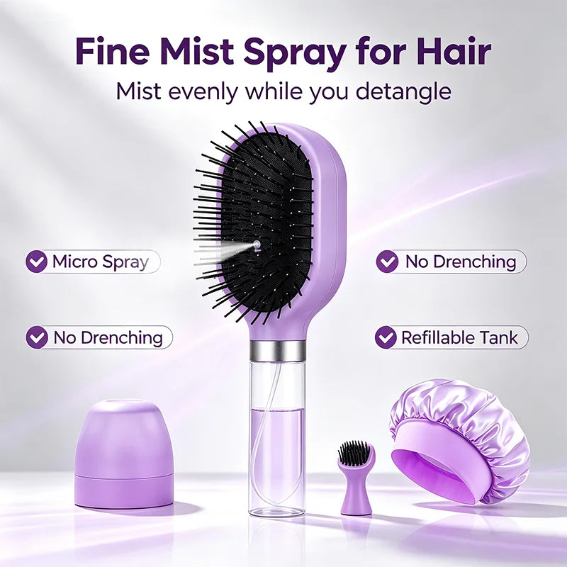 Spray Air Cushion Hair Brush Set – Detangling Comb & Satin Bonnet Hair Brush Set PLUSH
