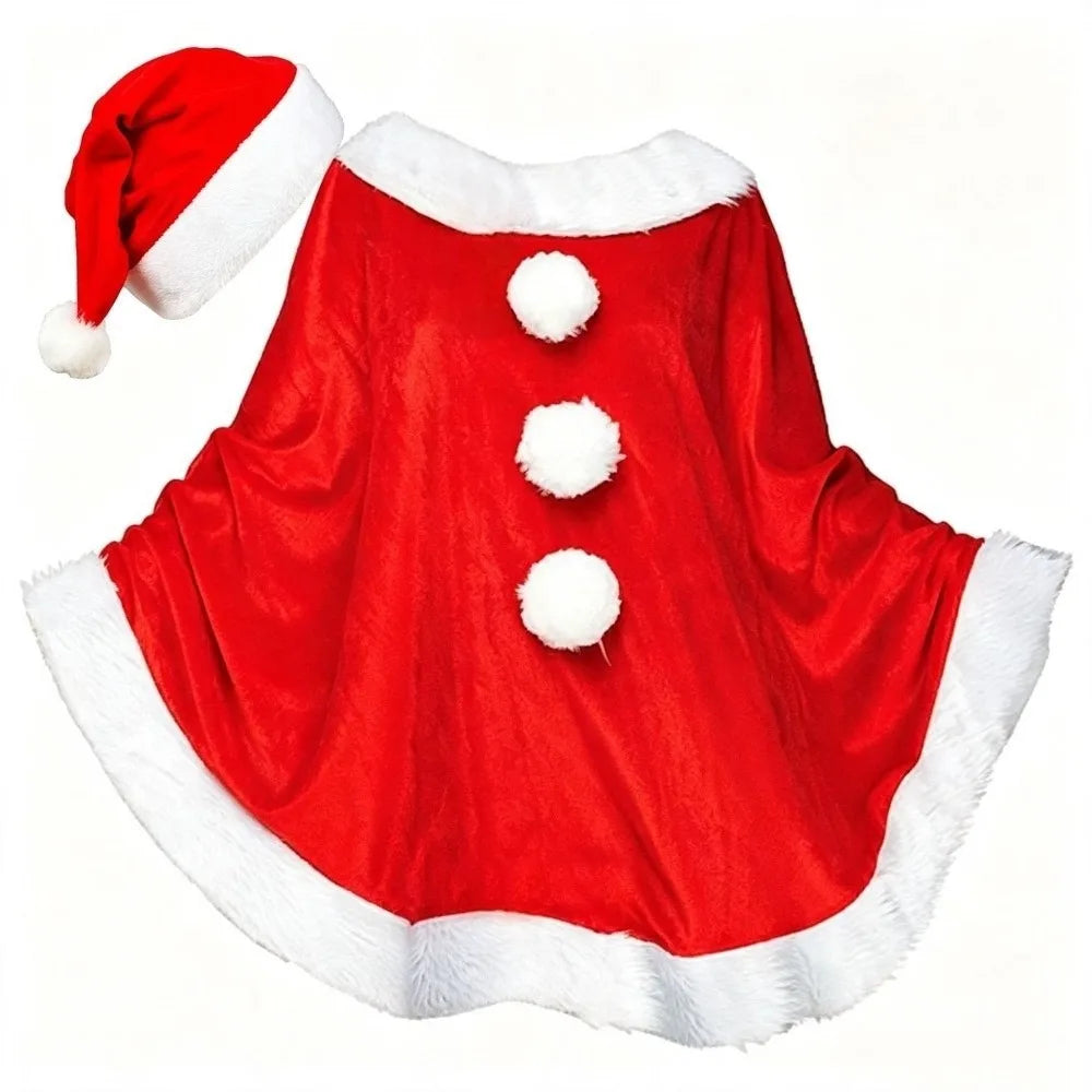 Plush Santa Claus Cloak & Hat Set – Warm Xmas Costume Christmas Costume Set PLUSH Red One Size