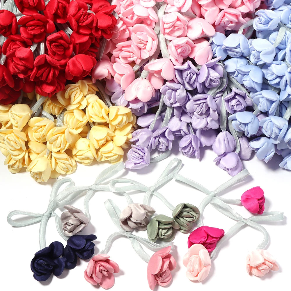 5pcs Satin Ribbon Rose Flower Strings – DIY Hair & Craft Decor Ribbon Flower Trim PLUSH