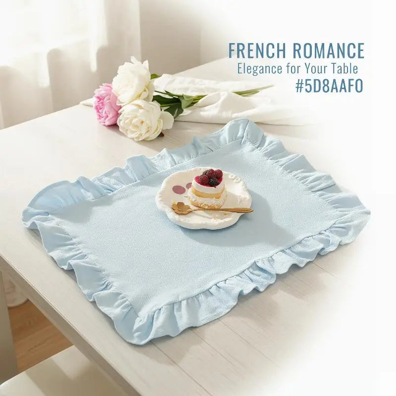 Pink Blue Stripe Ruffle Placemats – Stylish Dining Table Set Decorative Placemat PLUSH