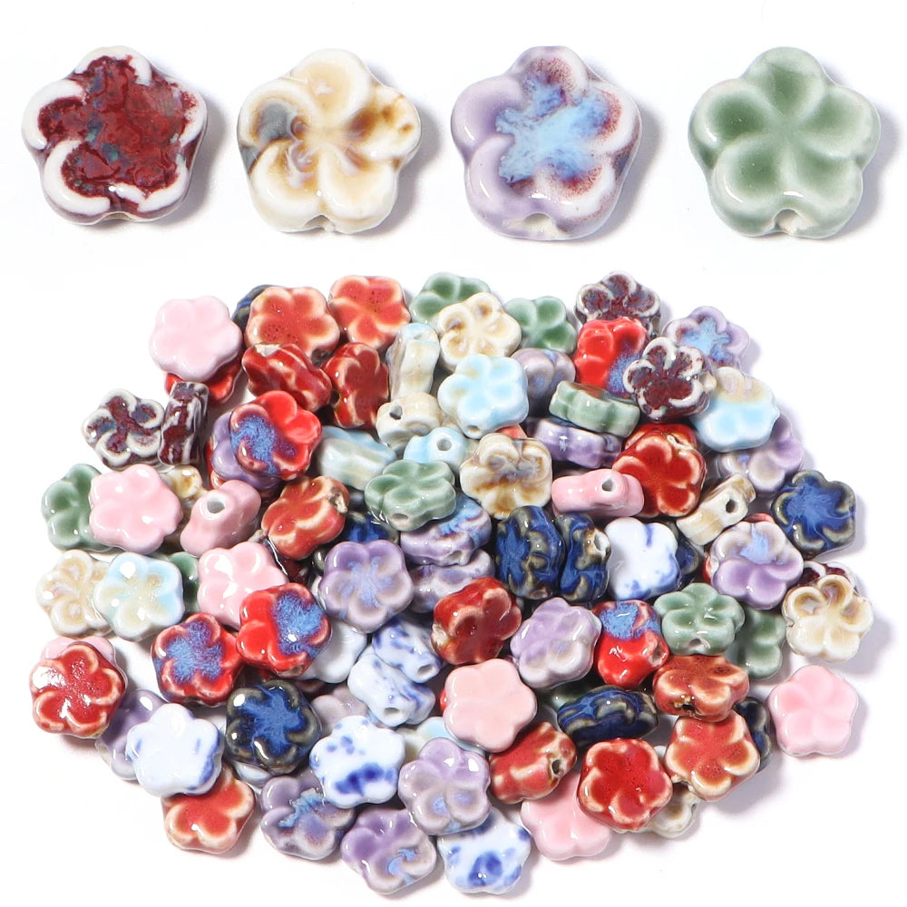 10pcs Flower Ceramic Spacer Beads 15.5mm – DIY Jewelry Making Ceramic Spacer Beads PLUSH