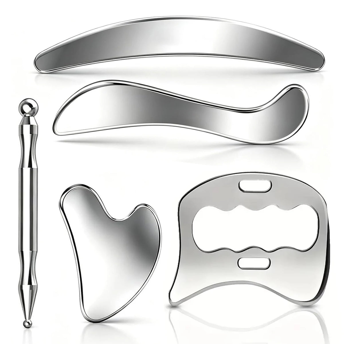 Stainless Steel Fascia Scraper & Gua Sha Massage Tool Massage Scraper Tool PLUSH 5pcs