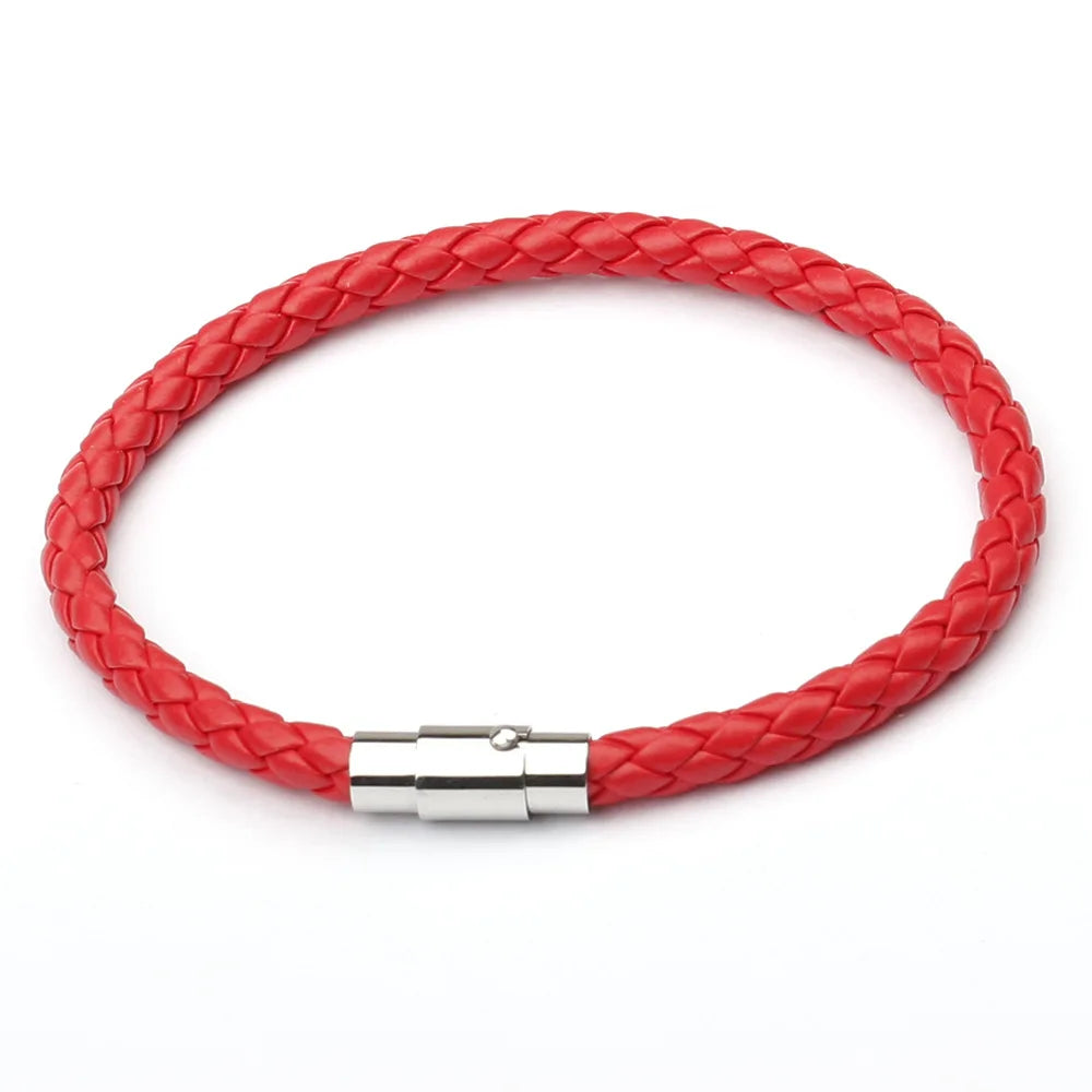 Braided Leather Bracelet Unisex Magnetic Clasp – Multi Colors Leather Cord Bracelet PLUSH Red