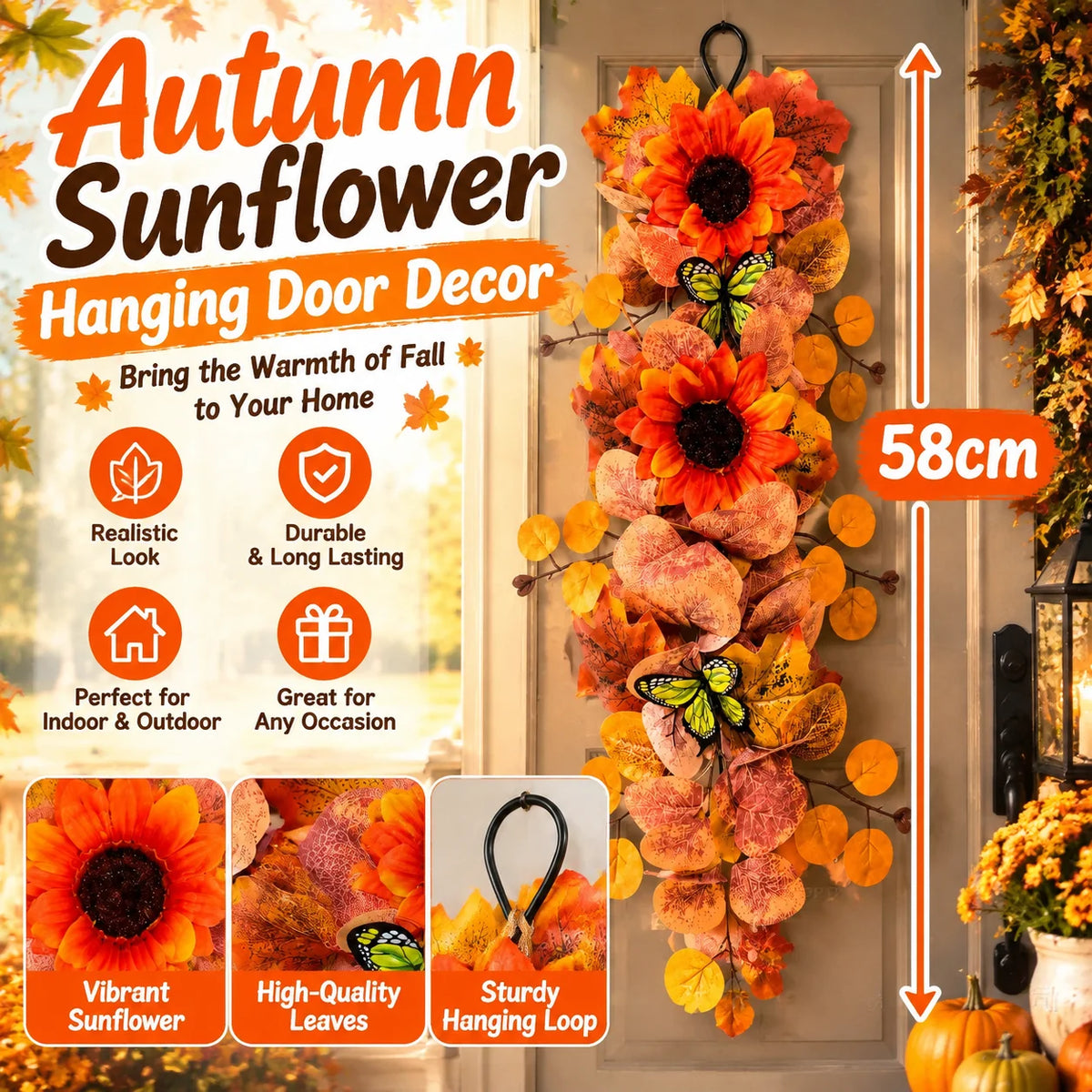 Autumn Sunflower & Maple Leaf Hanging Door Wall Decor Set Seasonal Wall Hanging PLUSH