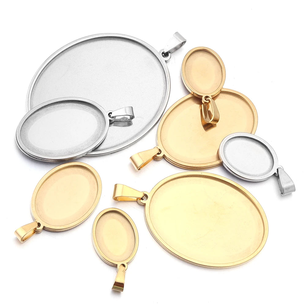 Stainless Steel Oval Bezel Pendant Trays | Cabochon Setting 2-5pcs Pendant Bezel Tray PLUSH