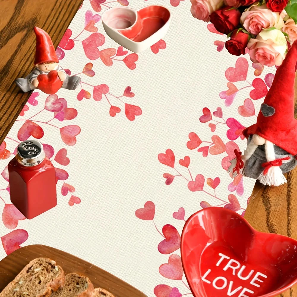 Pink Heart Cupid Valentine's Day Table Runner | 100% Polyester Holiday Table Runner PLUSH