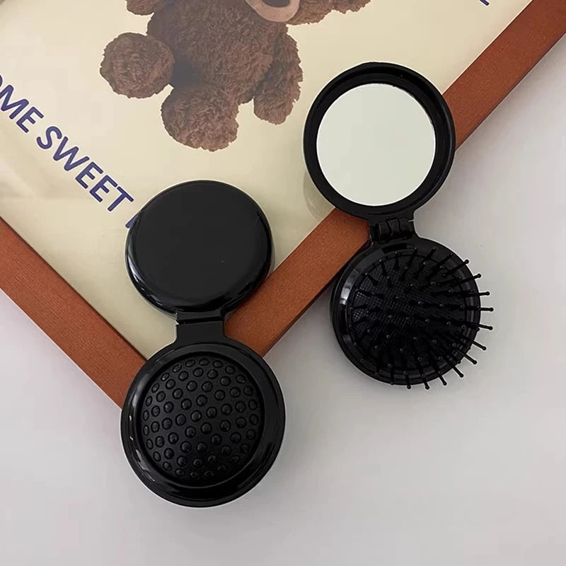 Mini Folding Hair Brush Comb with Mirror – Anti-Static Travel Folding Hair Brush PLUSH