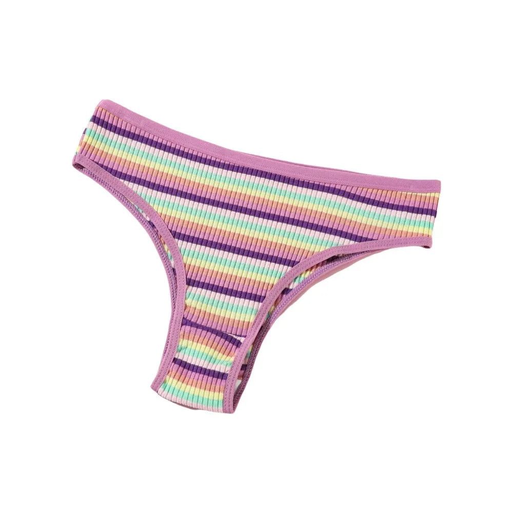 Women's Cotton Briefs – Colorful Striped Low Waist Panties Women's Cotton Briefs PLUSH Light Purple S 1pc