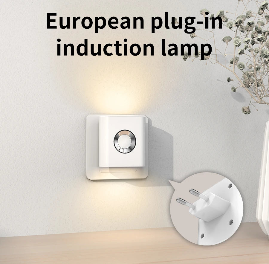 220V LED Motion Sensor Night Light EU Plug – Warm White Wall Lamp Motion Sensor Night Light PLUSH