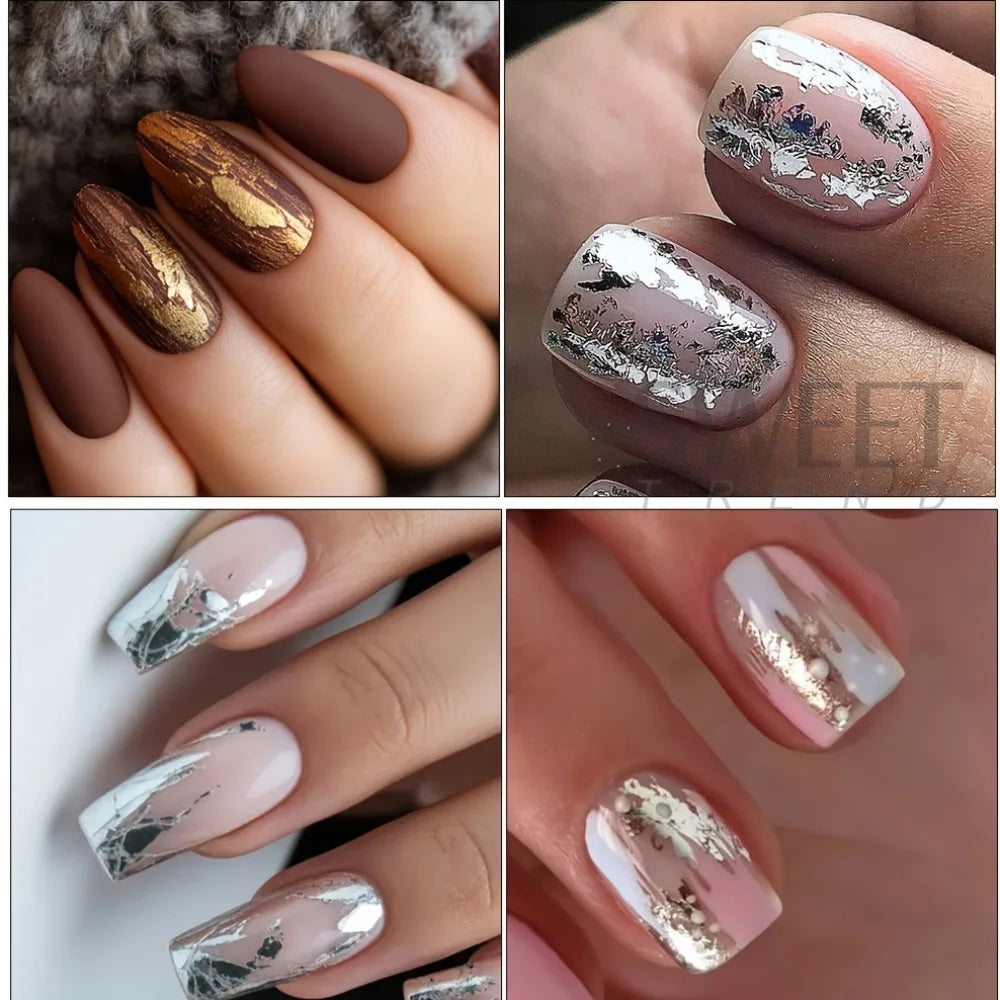 Matte Metallic Nail Foil Wraps 10-Pack – Gold Silver Starry Sky Nail Foil Wraps PLUSH