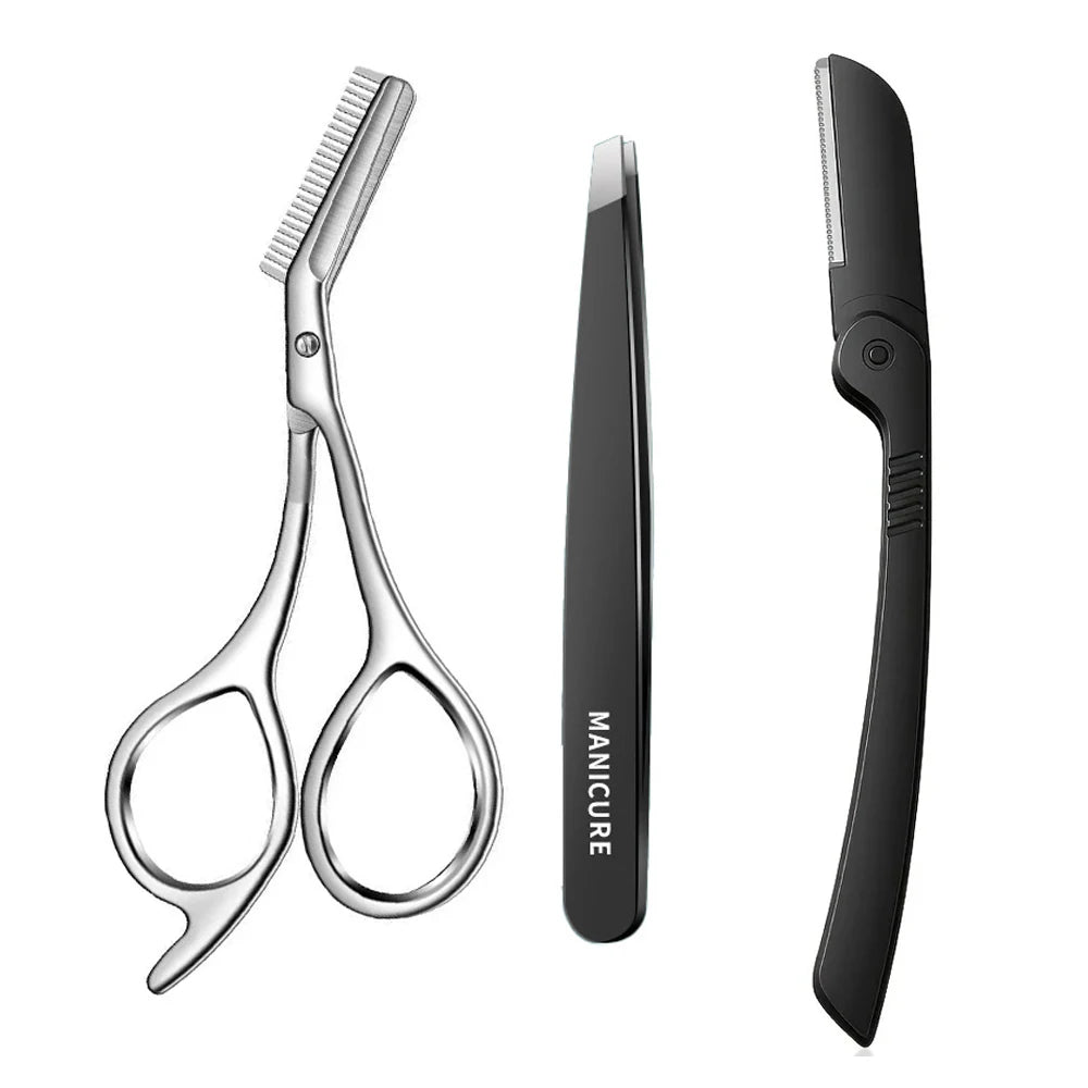 Stainless Steel Eyebrow Scissors with Comb | Hypoallergenic Eyebrow Grooming Scissors PLUSH 3 pcs set