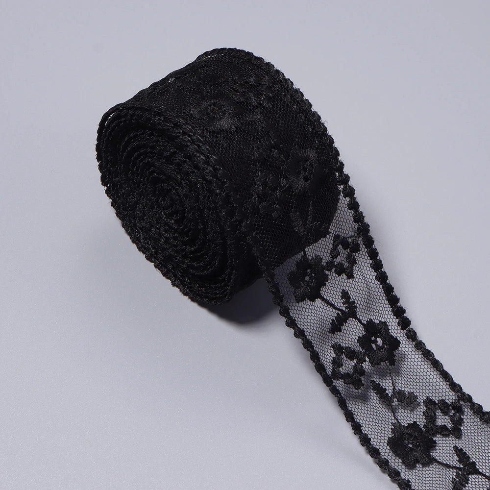 5 Yards Mesh Embroidery Lace Trim Ribbon 4cm – DIY Craft Lace Trim Ribbon PLUSH black 4cm