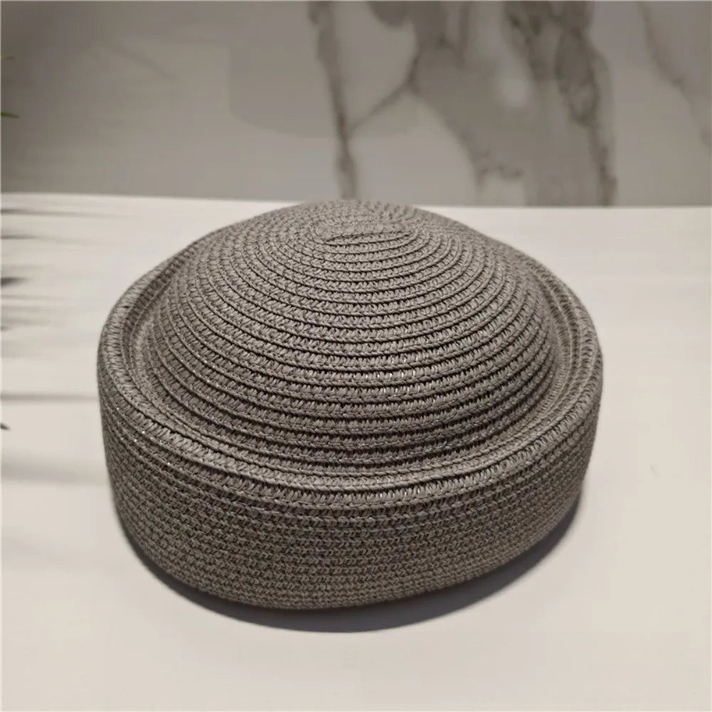 Vintage Wide Brim Woven Straw Sun Hat – Painter Beret Style Woven Straw Hat PLUSH Grey