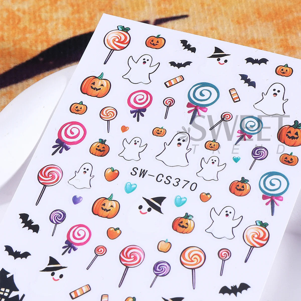 3pcs Halloween Nail Stickers – Pumpkin, Bat & Spider Web Decals Nail Art Stickers PLUSH