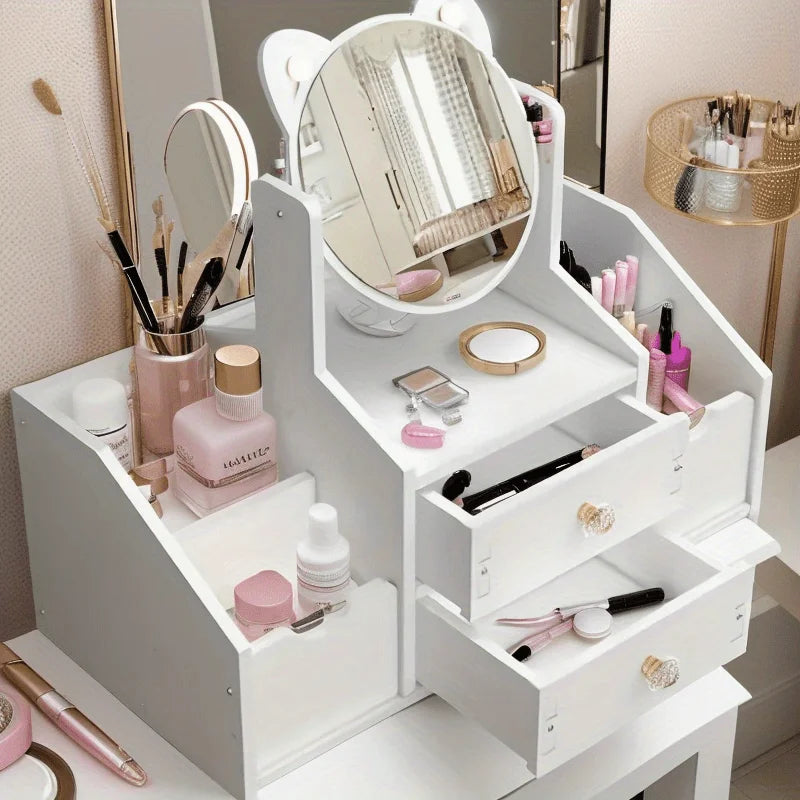 Freestanding Makeup Organizer with Mirror | Vanity Storage Makeup Organizer PLUSH