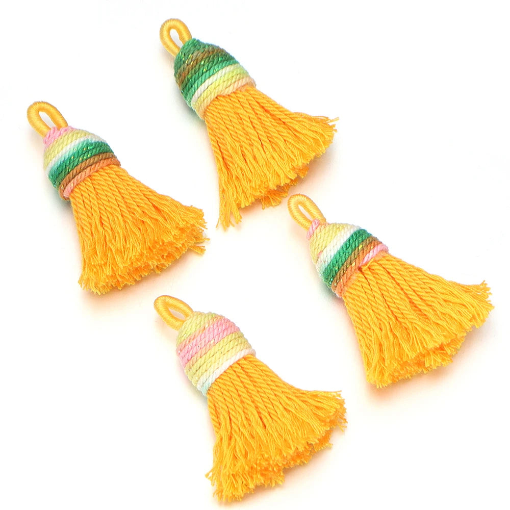 4pcs Gradient Glitter Mini Tassel Charms – DIY Jewelry Making Tassel Charms PLUSH Golden Yellow