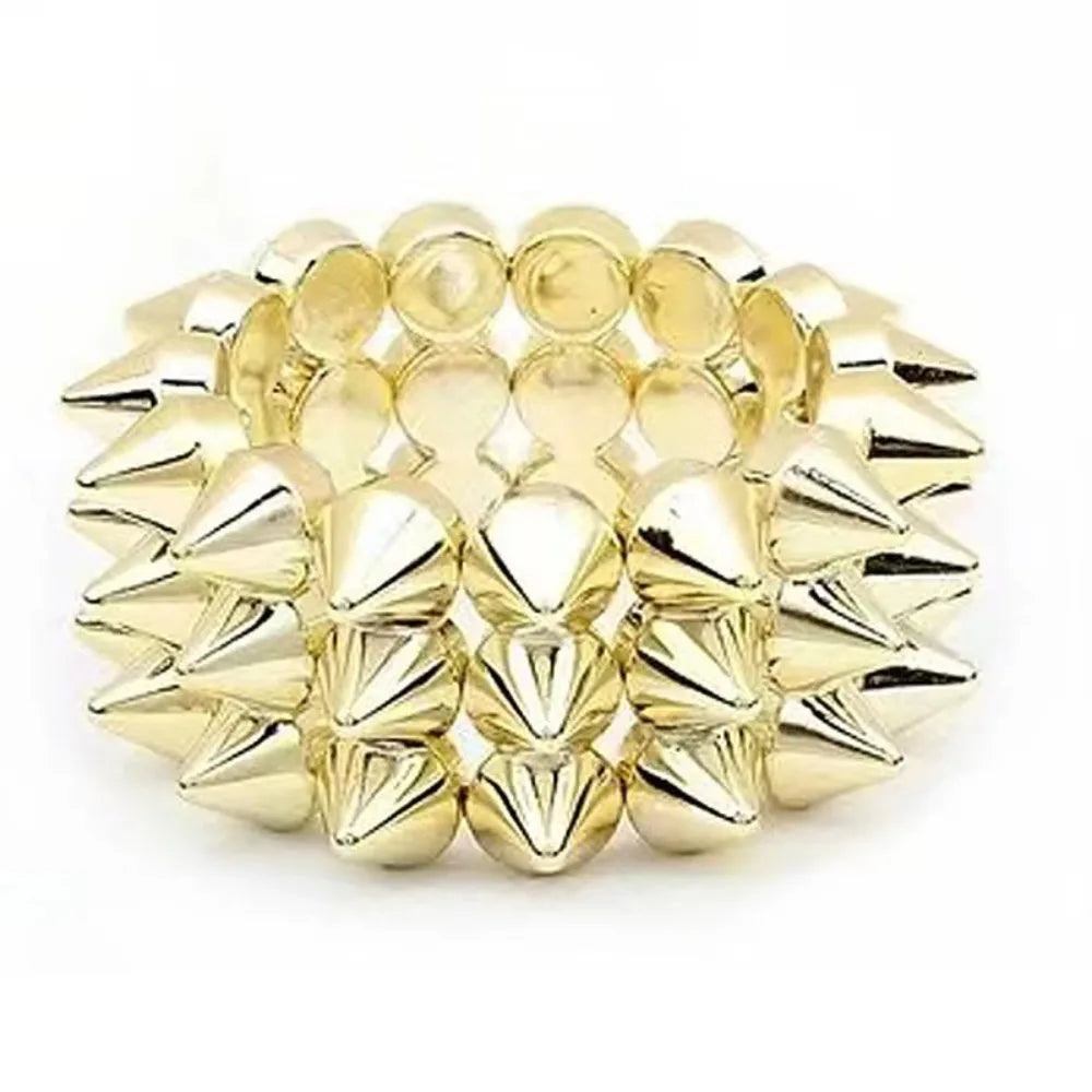Three-Row Punk Rivet Cone Bracelet – Y2K Goth Rock Bangle Punk Bangle Bracelet PLUSH Gold