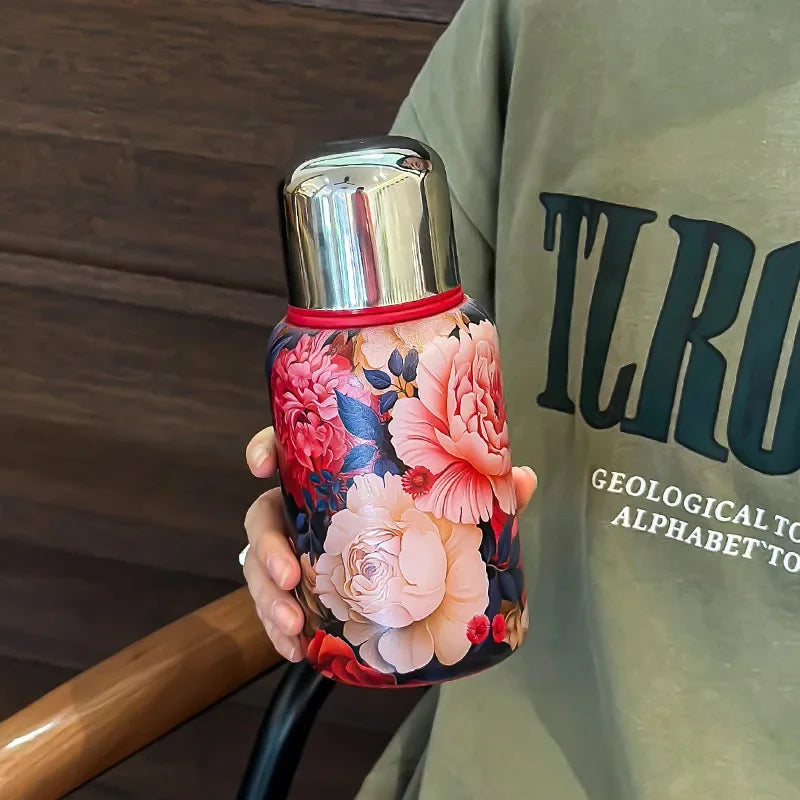 Stainless Steel Insulated Tea Cup | Double Lid 450/650ML Insulated Thermos Cup PLUSH Peony 450ML 500-1000ml
