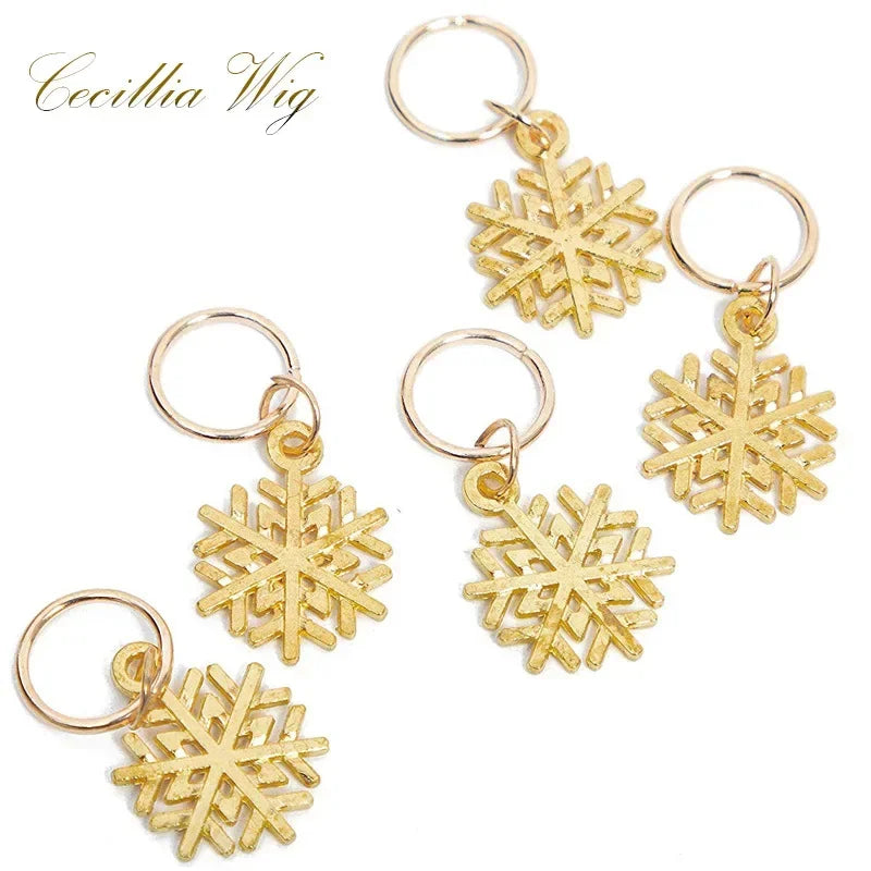 5pcs Dreadlock Beads Hair Braid Cuffs – Gold Leaf & Shell Rings Dreadlock Hair Cuffs PLUSH Gold snowflake 5pcs