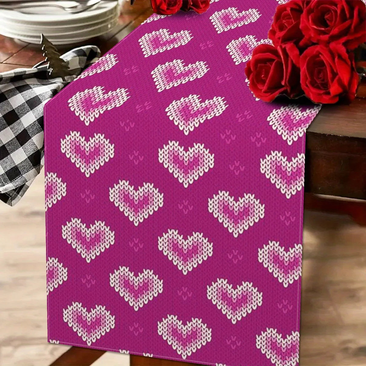 Vintage Purple Heart Table Runner – Holiday & Party Decor Decorative Table Runner PLUSH