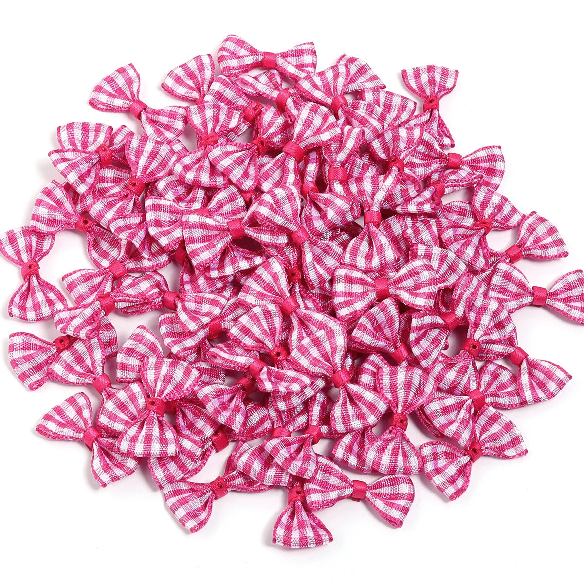 30pcs Mini Scottish Tartan Satin Ribbon Bows – DIY Hair & Craft Satin Ribbon Bows PLUSH Hot Pink