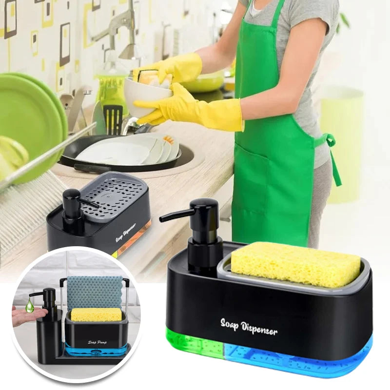 3-in-1 Kitchen Sink Soap Dispenser Dual Pump & Sponge Holder Soap Dispenser Organizer PLUSH