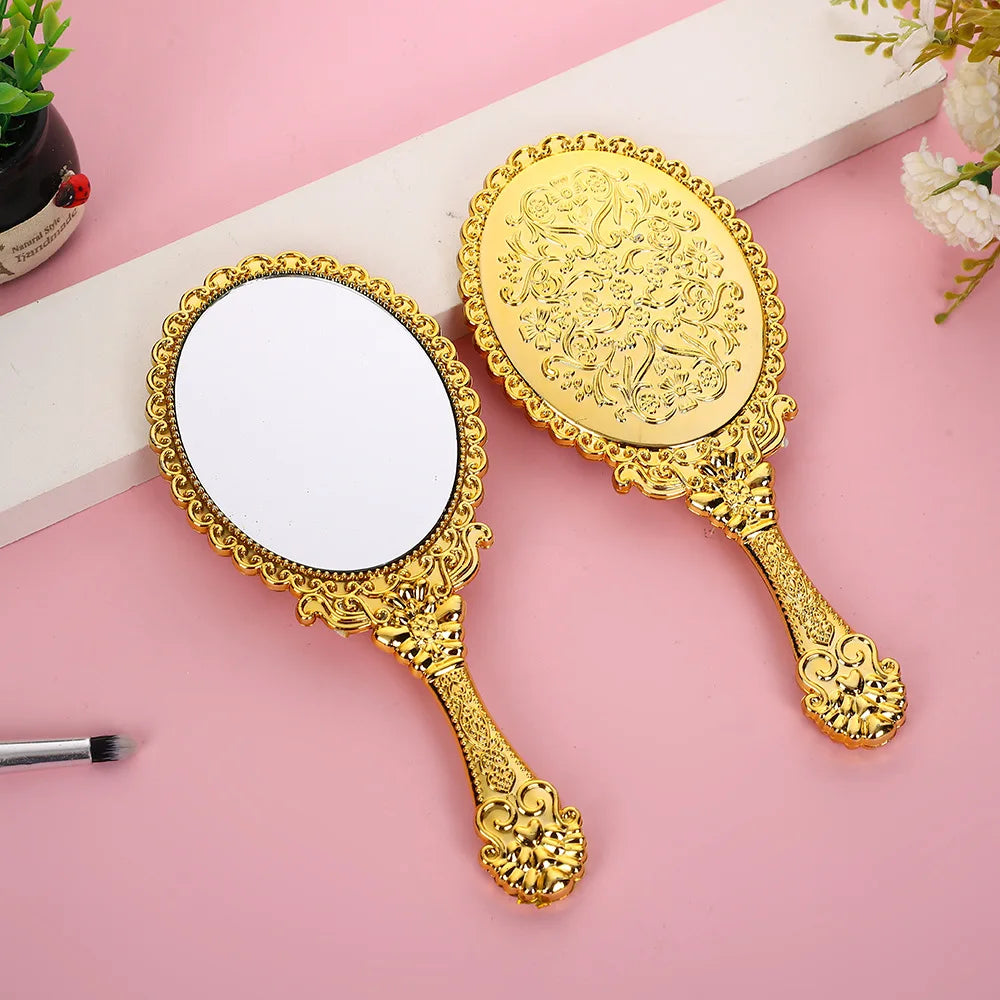 Vintage Handheld Makeup Mirror – Portable Round Cosmetic Mirror Handheld Makeup Mirror PLUSH Gold