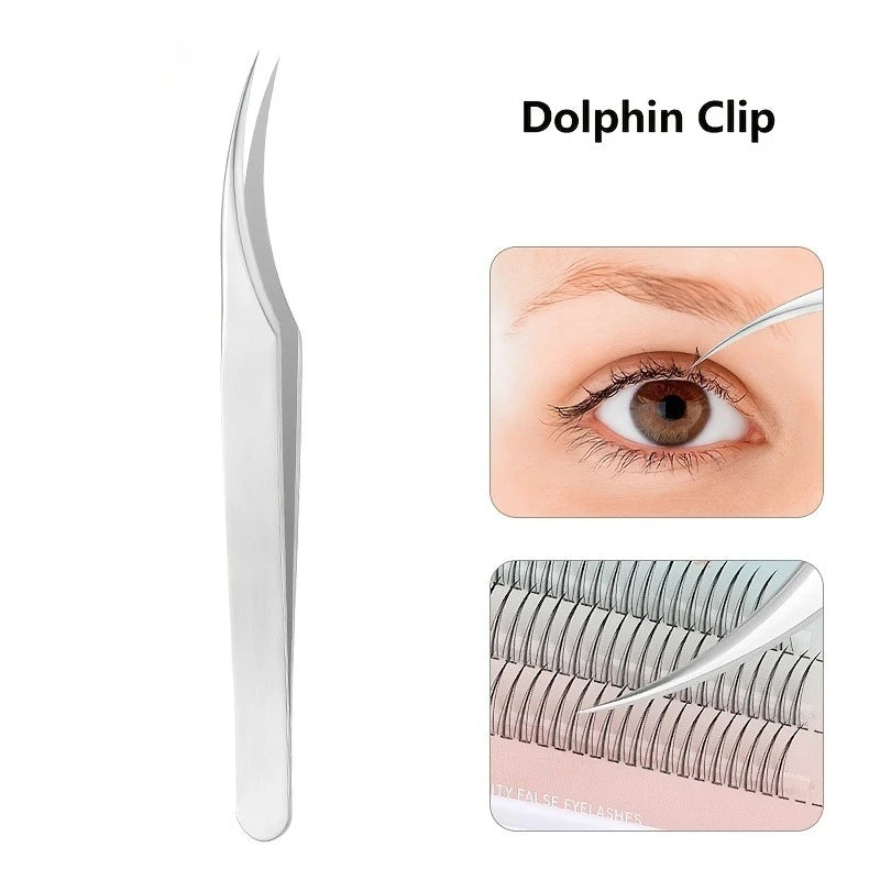 Ouriner Stainless Steel Eyelash Grafting Tweezers – Golden Eyelash Tweezers PLUSH Dolphin clip