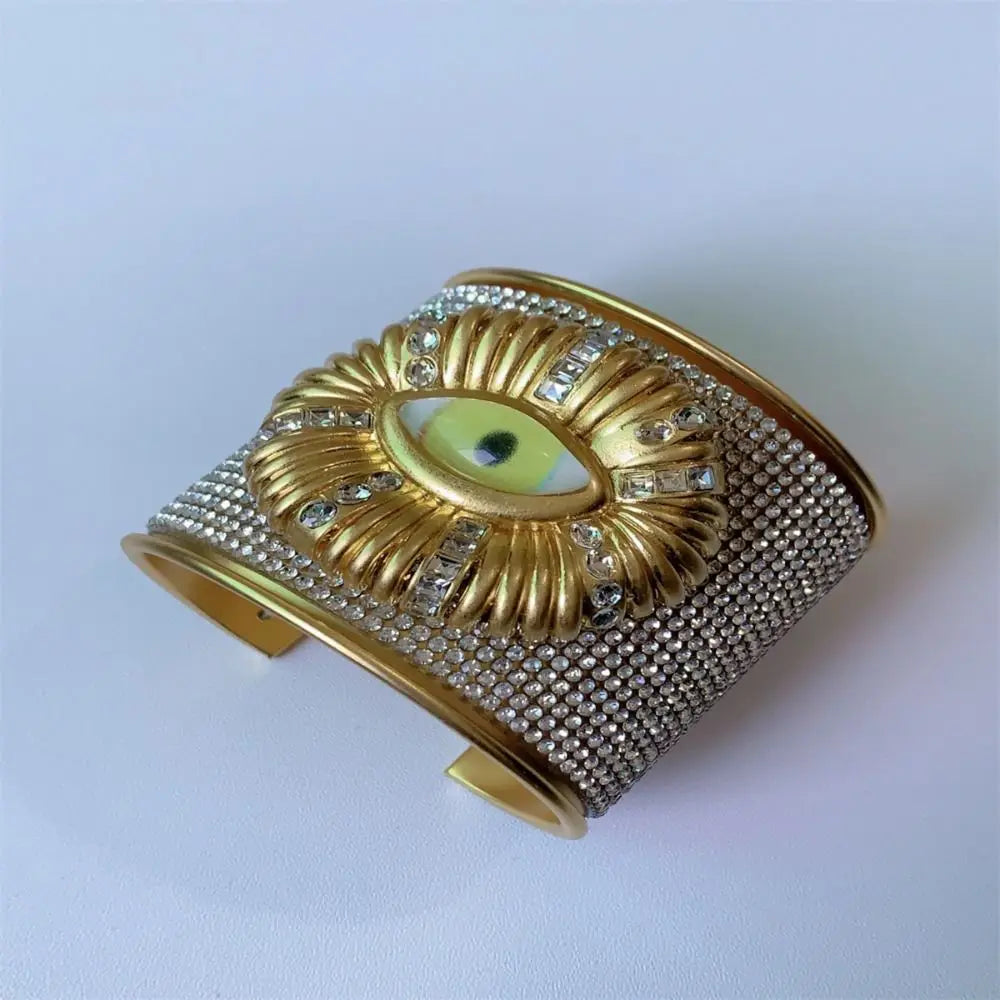 Rhinestone Demon Eye Wide Cuff Bangle – Punk Alloy Bracelet Cuff Bangle PLUSH
