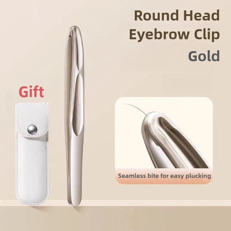 Ouriner Round Tip Tweezers – Eyebrow & Facial Hair Removal Eyebrow Tweezers PLUSH Light Gold with bag