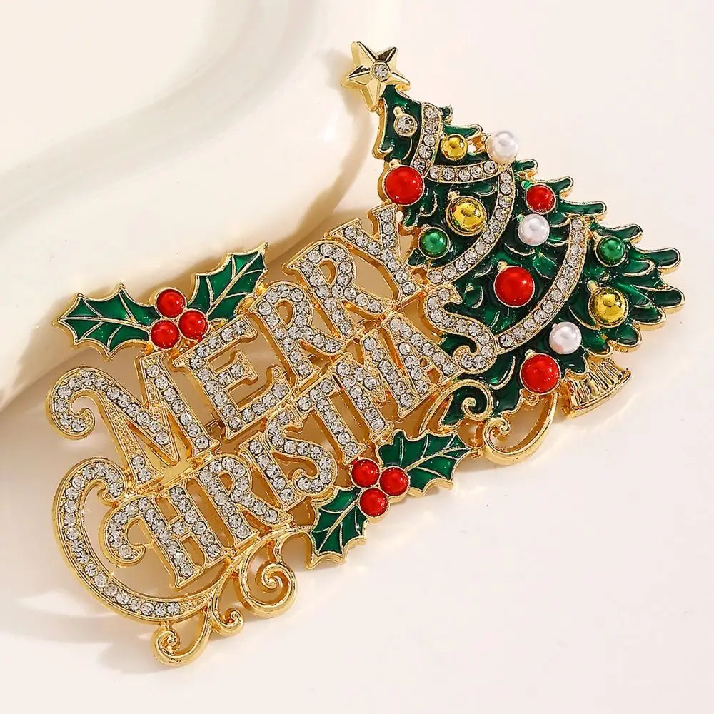 Enamel Rhinestone Christmas Brooch Pearl Lapel Pin Christmas Brooch Pin PLUSH