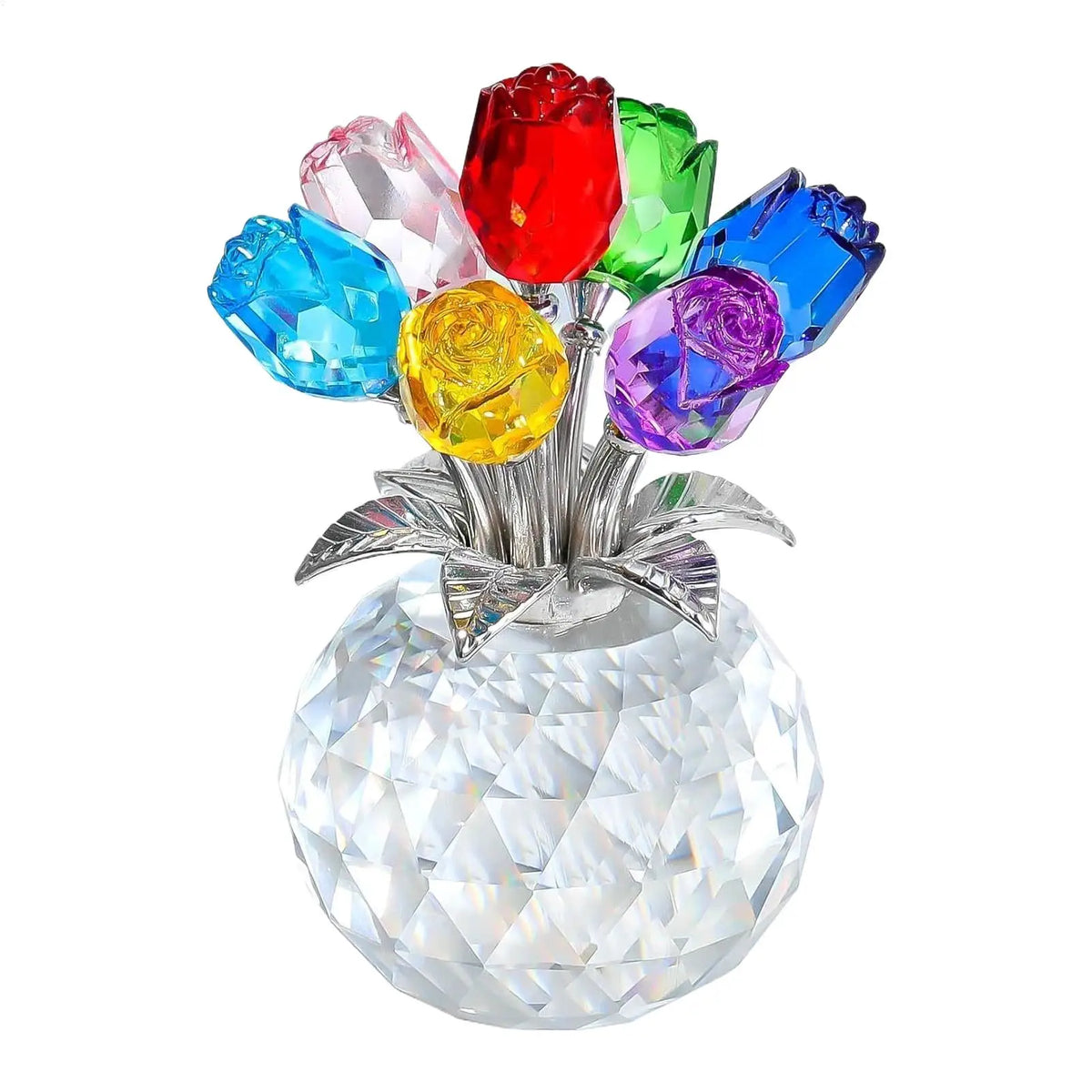 Crystal Rose Bouquet Figurine | Colorful Eternal Rose Decor Crystal Rose Figurine PLUSH