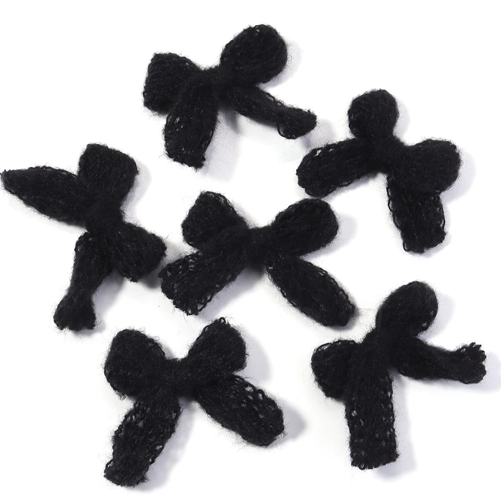 10pcs Fluffy Knitted Wool Yarn Bows – DIY Hair & Jewelry Craft DIY Hair Bow PLUSH black 4x5cm
