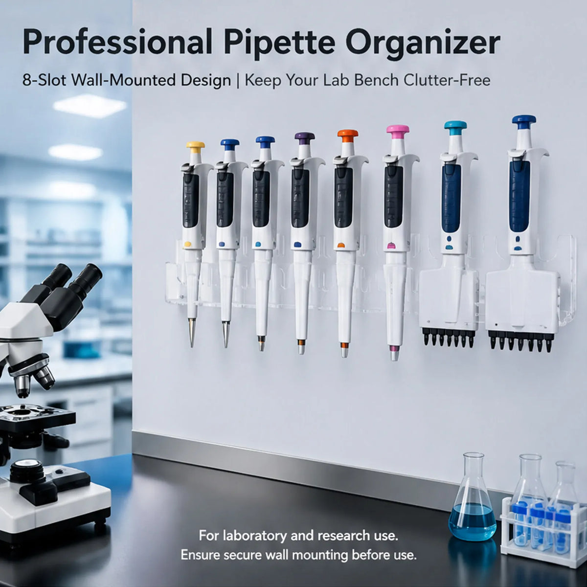 Wall-Mounted Lab Pipette Rack 8-Slot Hanging Organizer Stand Pipette Rack Organizer PLUSH