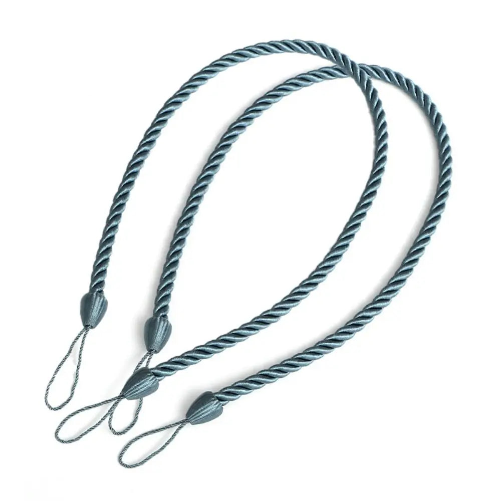 Woven Curtain Tiebacks 2-Pack – Twisted Rope Tie Straps Curtain Tiebacks PLUSH Grey-Blue