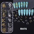 12-Grid Gothic Punk Nail Art Decor – Rhinestone & Rivets Set Nail Art Decoration PLUSH RH75