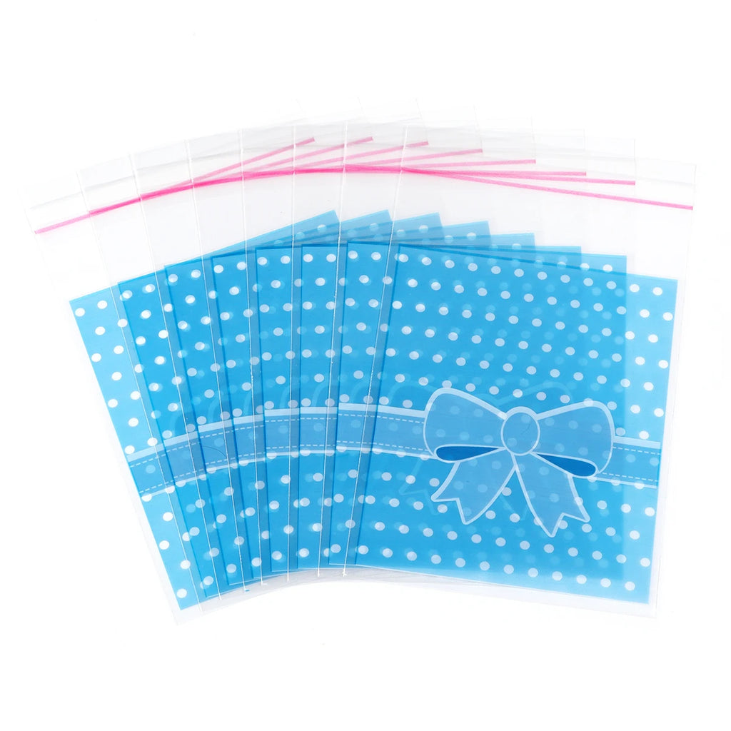 100-200pcs Self-Adhesive Polka Dot Bowknot Plastic Gift Bags Gift Packaging Bags PLUSH Blue 100pcs