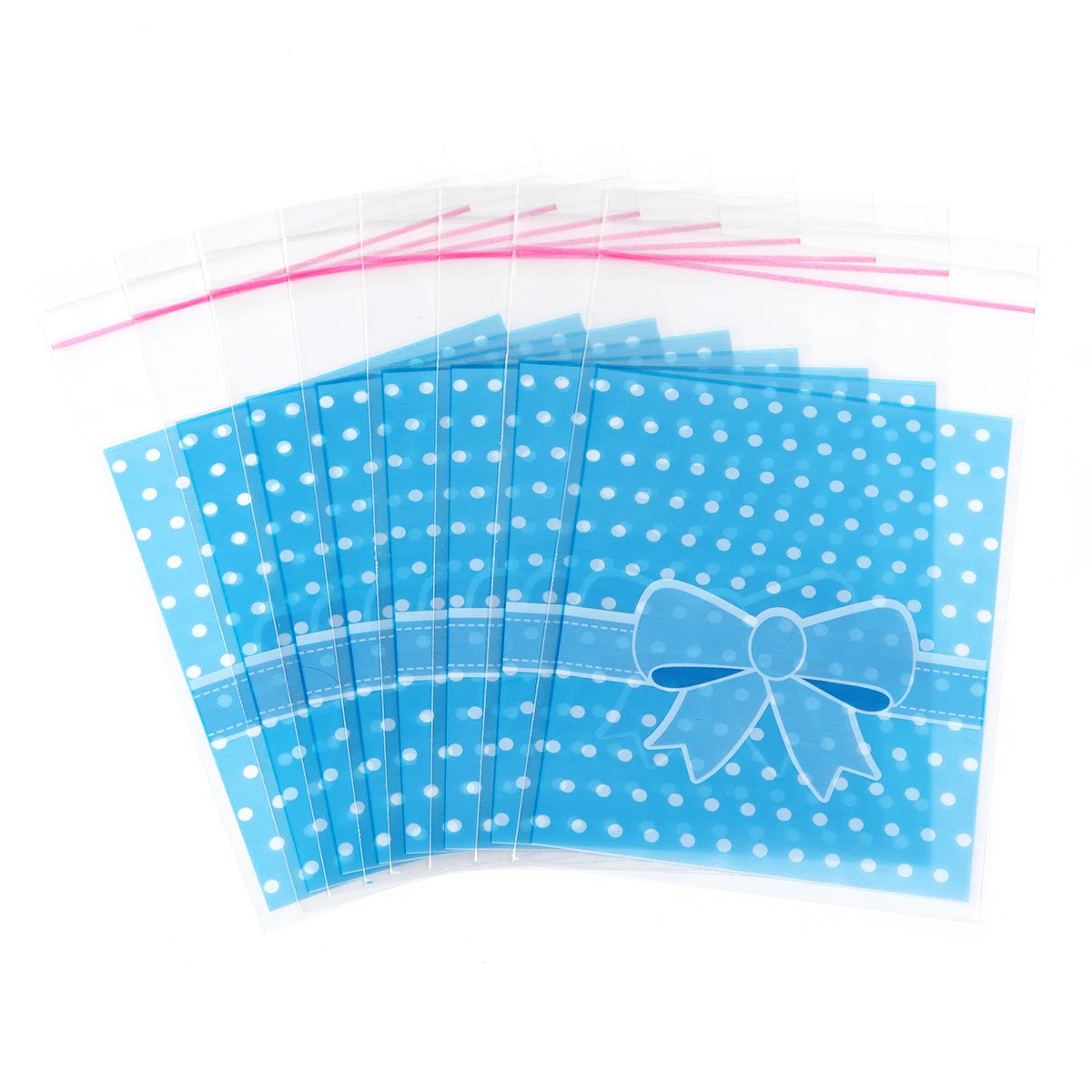 100-200pcs Self-Adhesive Polka Dot Bowknot Plastic Gift Bags Gift Packaging Bags PLUSH Blue 100pcs