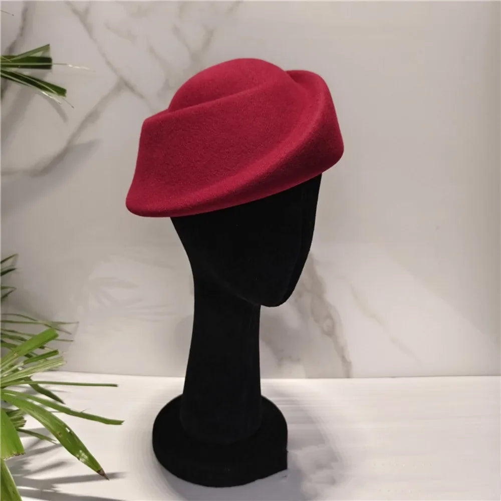 Vintage Hepburn Pillbox Fedora Hat – Elegant Women's Wool Felt Pillbox Fedora Hat PLUSH Dark Red
