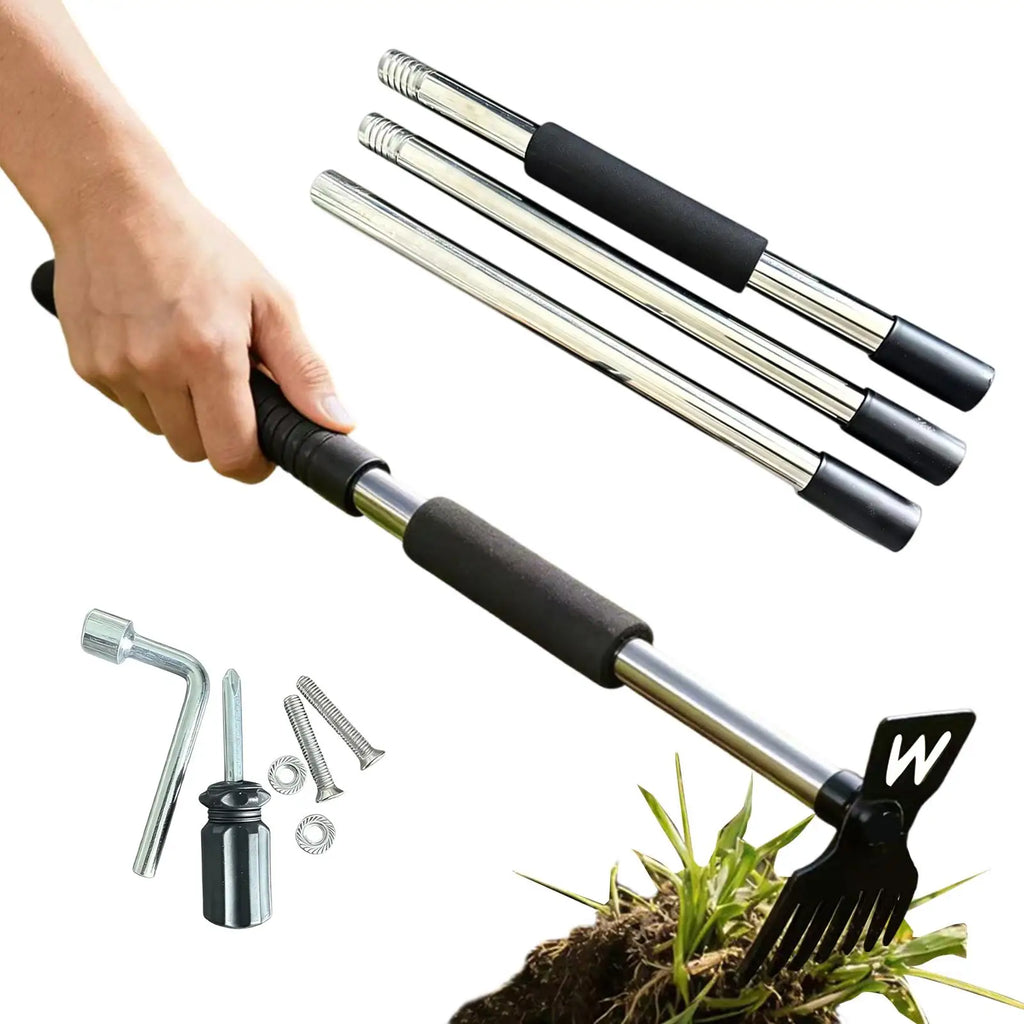 7-Tooth Adjustable Thatch Rake – Steel Garden Soil Cultivator Garden Thatch Rake PLUSH 7 tooth