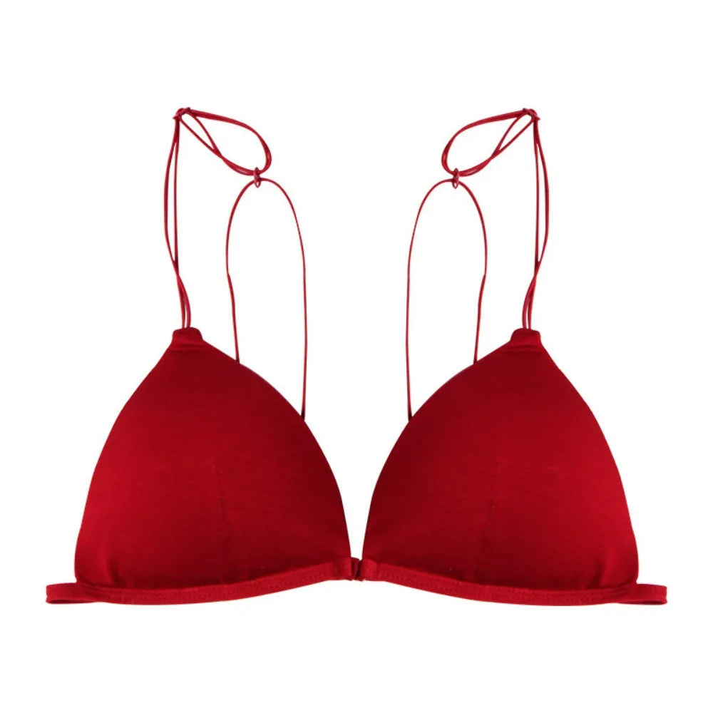 Women's Triangle Wireless Push-Up Bra – French Style Thin Straps Wireless Push-Up Bra PLUSH Red L