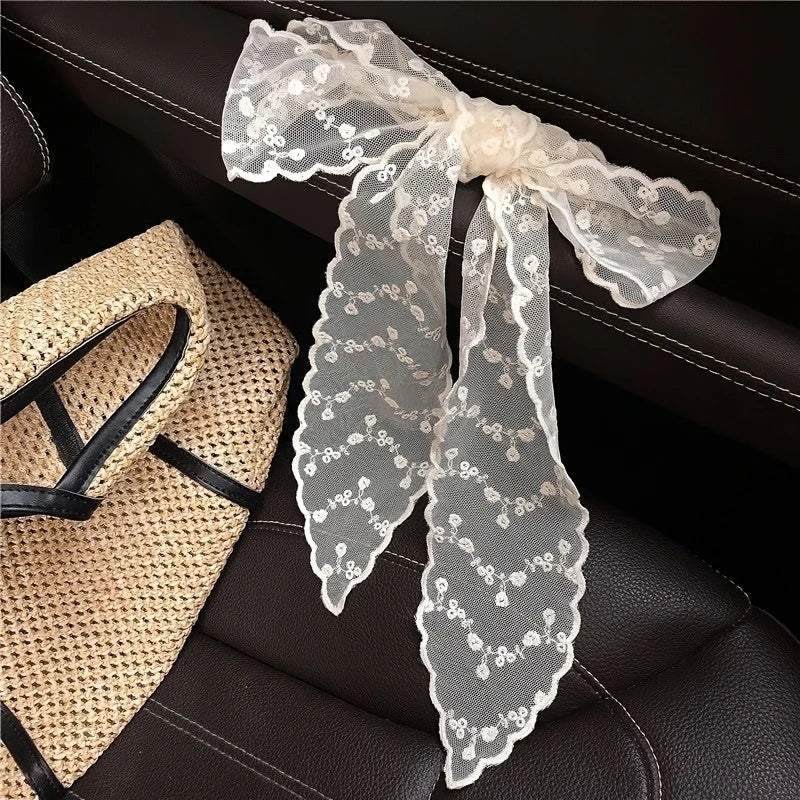 White Lace Ribbon Headband Scarf – Women's Hair Tie Ribbon Headband Scarf PLUSH