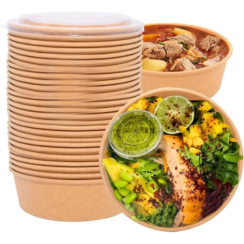 Disposable Kraft Paper Bowls with Lids 10/20PCS | Food Containers Disposable Food Bowls PLUSH