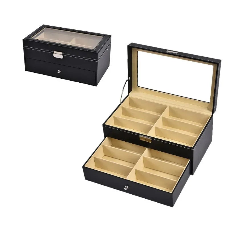PU Leather Double Layer Glasses & Jewelry Storage Box Glasses Storage Box PLUSH