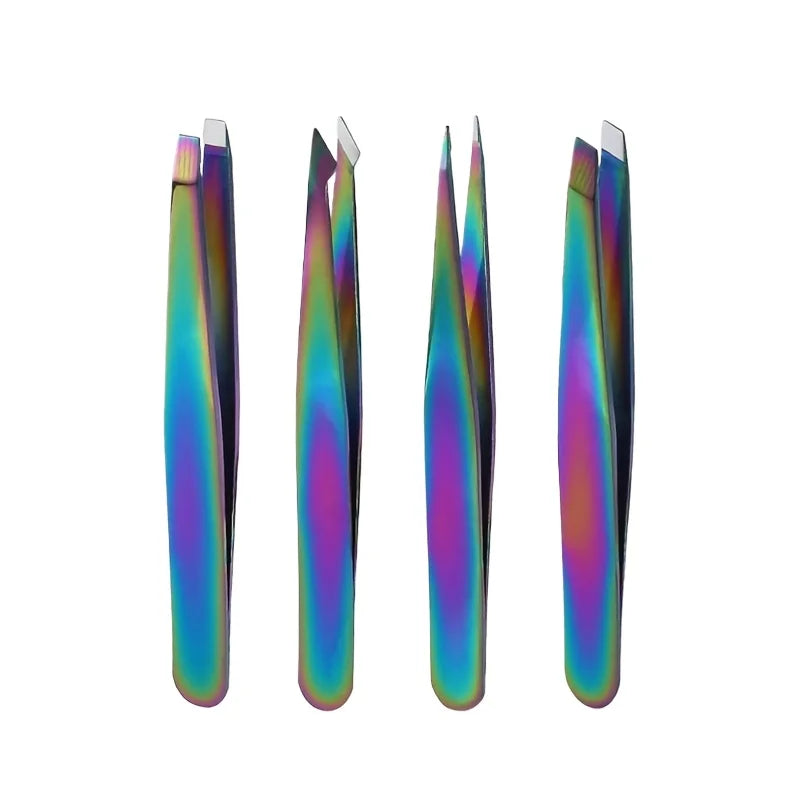 4-Piece Titanium Eyebrow Tweezers Set – Stainless Steel Colors Eyebrow Tweezer Set PLUSH Colorful