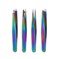 4-Piece Titanium Eyebrow Tweezers Set – Stainless Steel Colors Eyebrow Tweezer Set PLUSH Colorful
