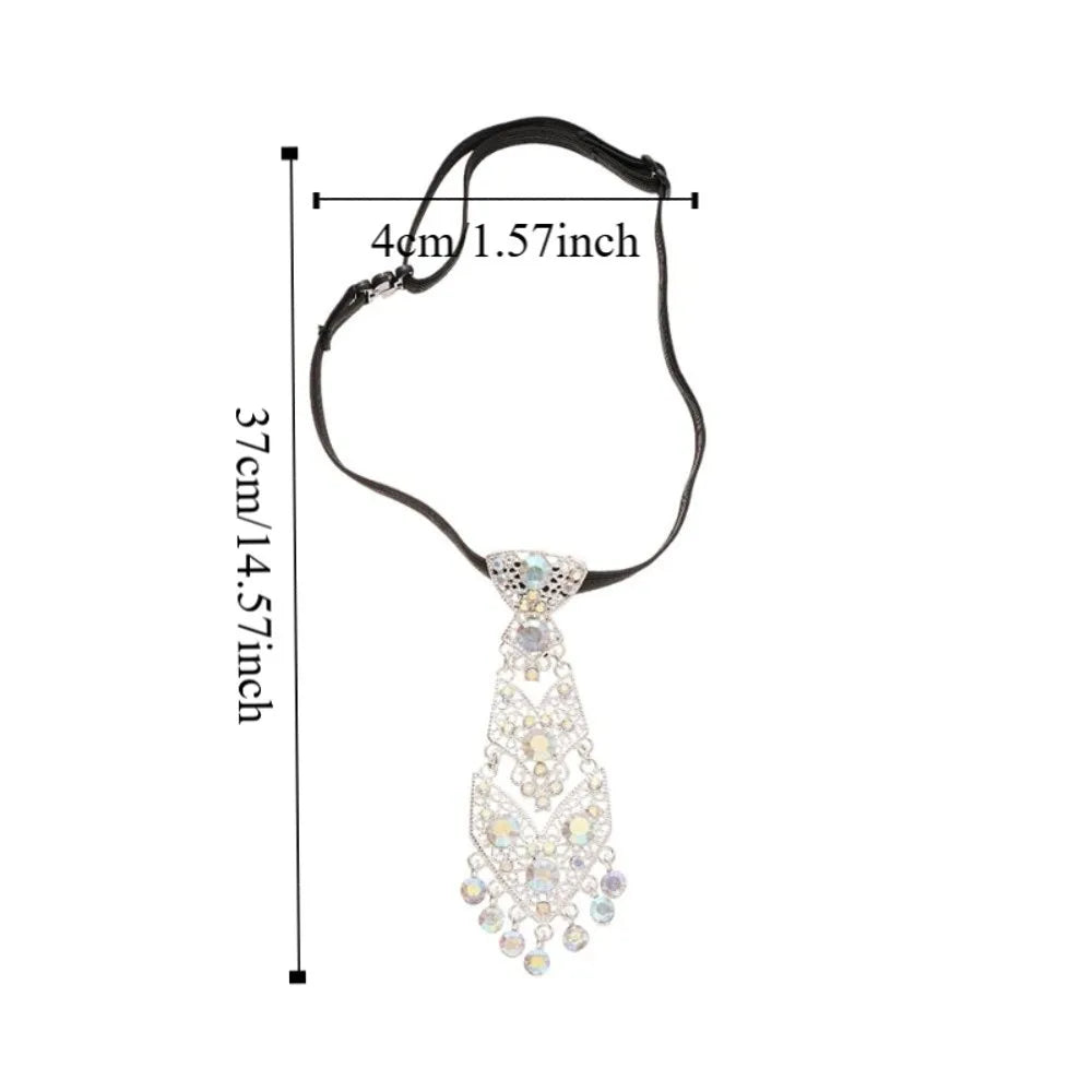 Rhinestone Crystal Necktie – Adjustable Tassel Formal Tie Rhinestone Necktie PLUSH