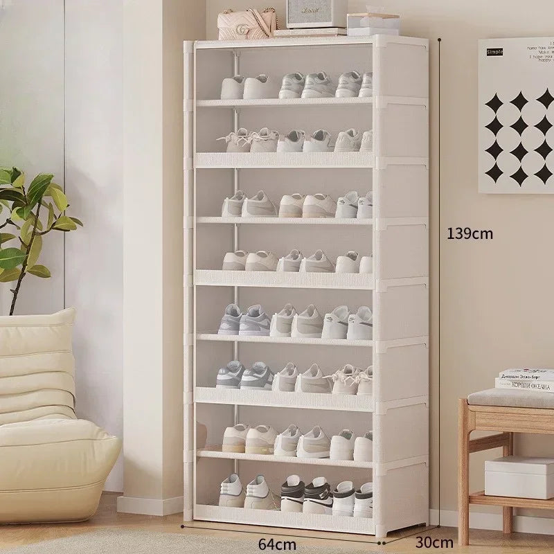 Multilayer Dustproof Shoe Rack Cabinet for Small Spaces Shoe Rack Cabinet PLUSH Beige 9 layer